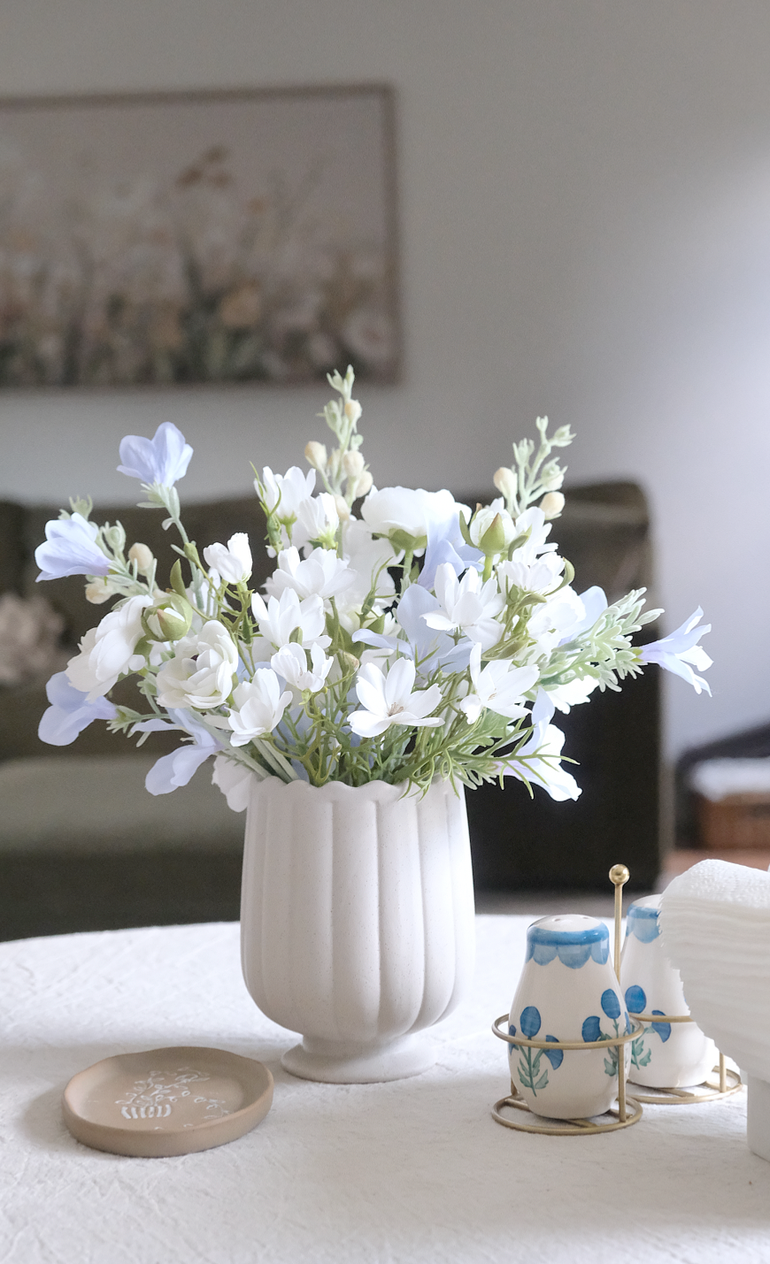 Dusty Blue & White Arrangement -  Vase Included